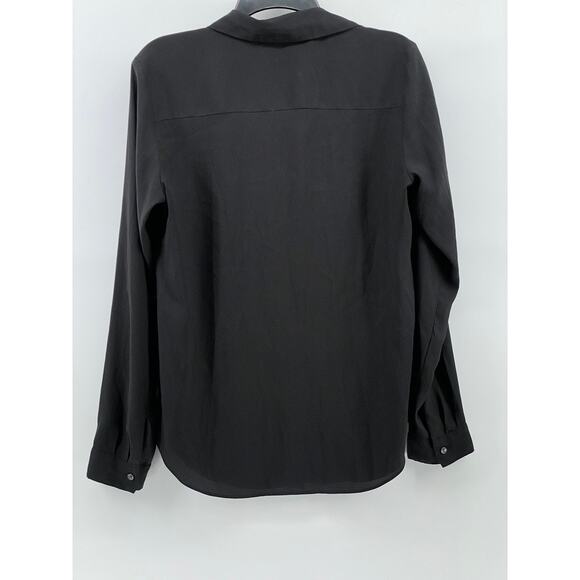 ANN TAYLOR Women's Black Solid Regular-Fit Button-Up Long Sleeve Top SZ M - Picture 2 of 12